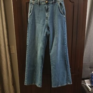 Michael Kors Medium Blue High-Rise Wide-Leg Jeans